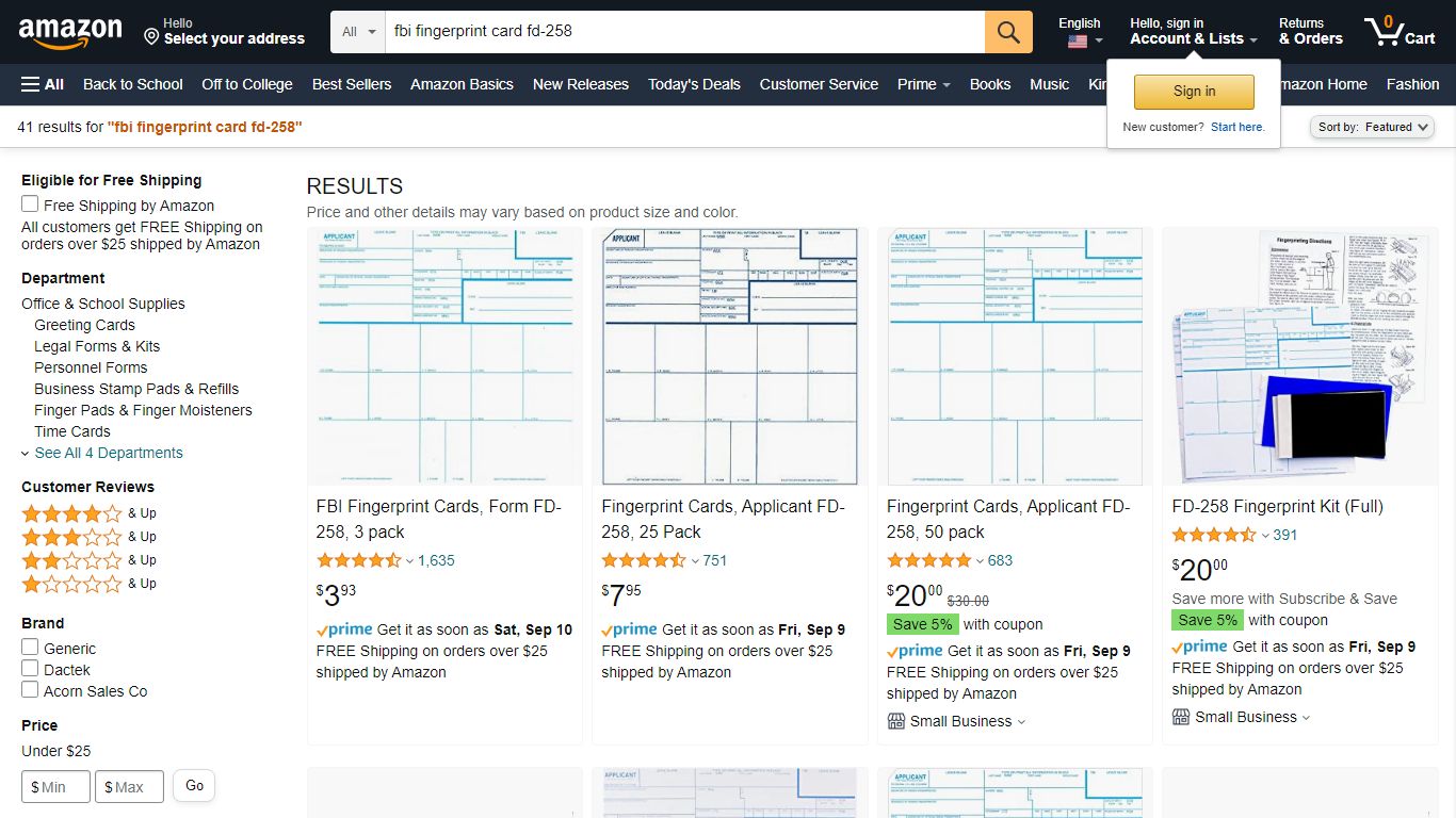 Amazon.com: fbi fingerprint card fd-258