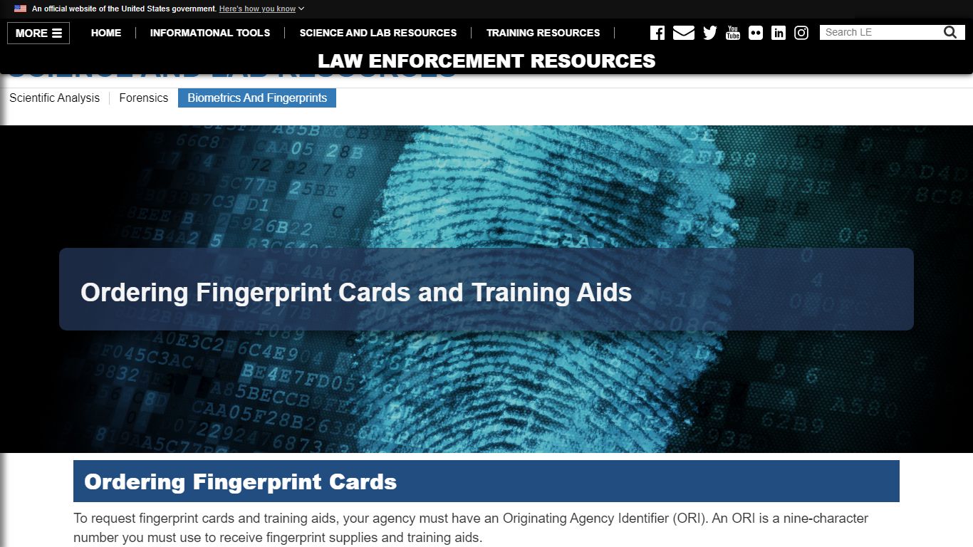 Ordering Fingerprint Cards and Training Aids — LE - Law Enforcement